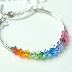 Handmade Rainbow Crystal Bracelet, Silver Plated, Bright and Colourful